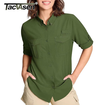 TACVASEN Womens UPF 50+ Fishing Shirts UV Block Quick Dry Long Sleeve Cargo Shirts Breathable Mesh Outdoor Trekking Hiking Shirt