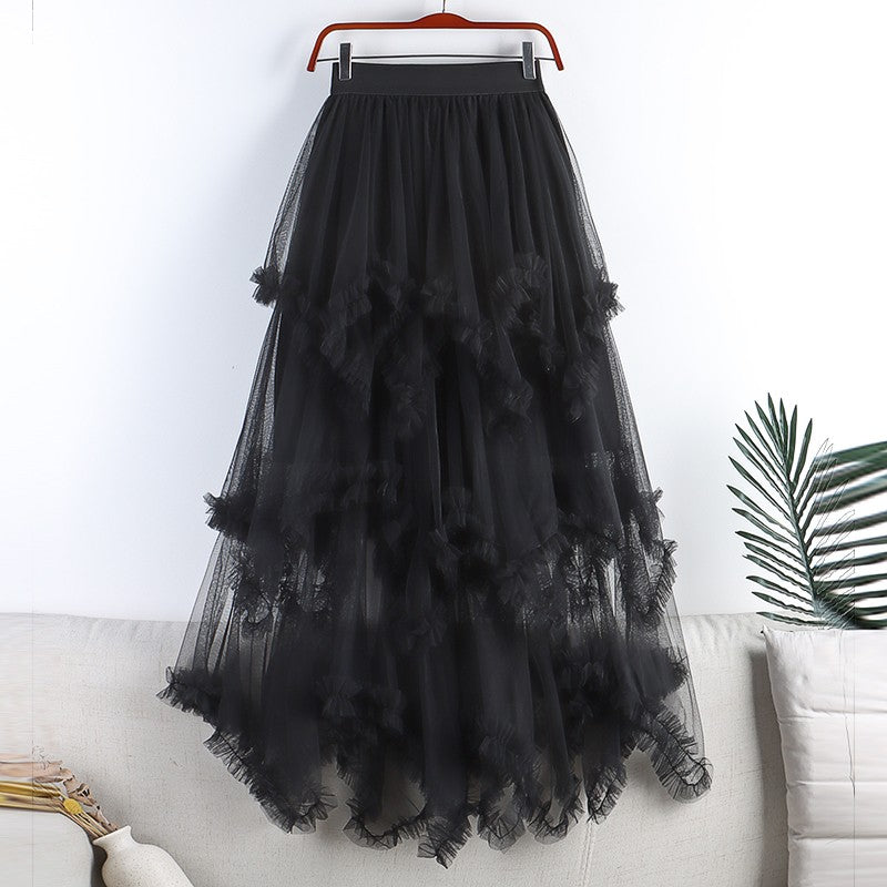 TIGENA Tutu Tulle Long Skirt for Women 2023 New Summer Korean Aesthetic Cute Irregular Mesh High Waist Maxi Skirt Female Purple