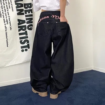 Ba Embroidered Letter Print Jeans Women's Spring New Sweet Cool Spicy Girl High Waist Slimming Long Pants Faionable Commute