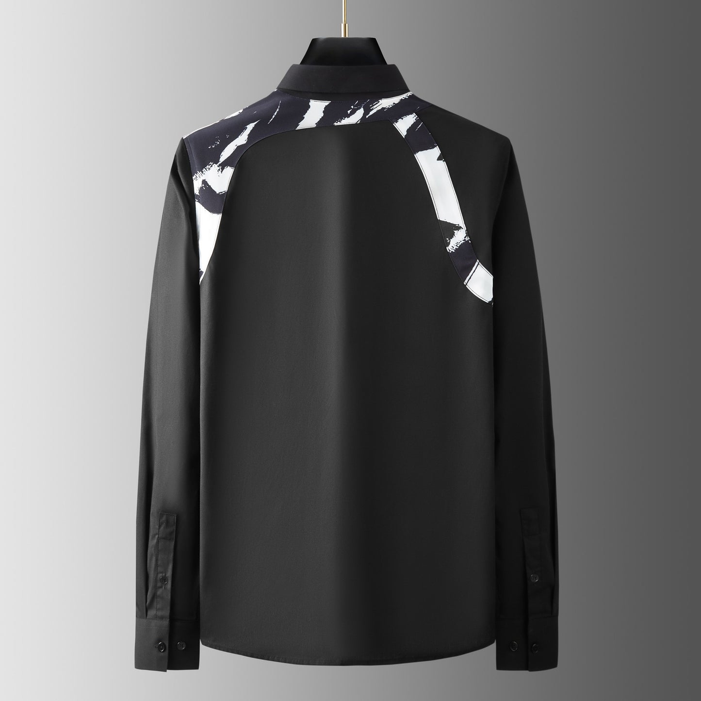 Metal Buckle Camouflage Shoulder Strap Splicing Shirt for Men High End Casual Business Men's Shirt Long Sleeve Social Streetwear