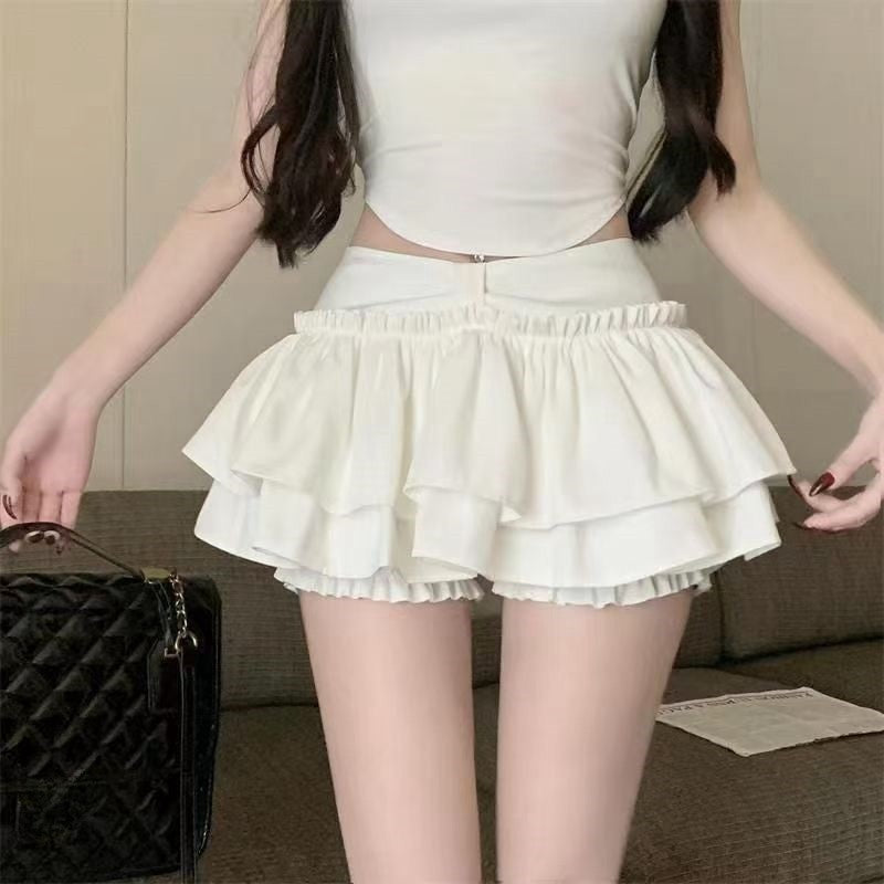 Shorts Korean Chic Kawaii Ballet-Style Tiered Skirt Sweet Princess Mini Skirts Elegant Elastic High Waist Lady's Matching SKirt
