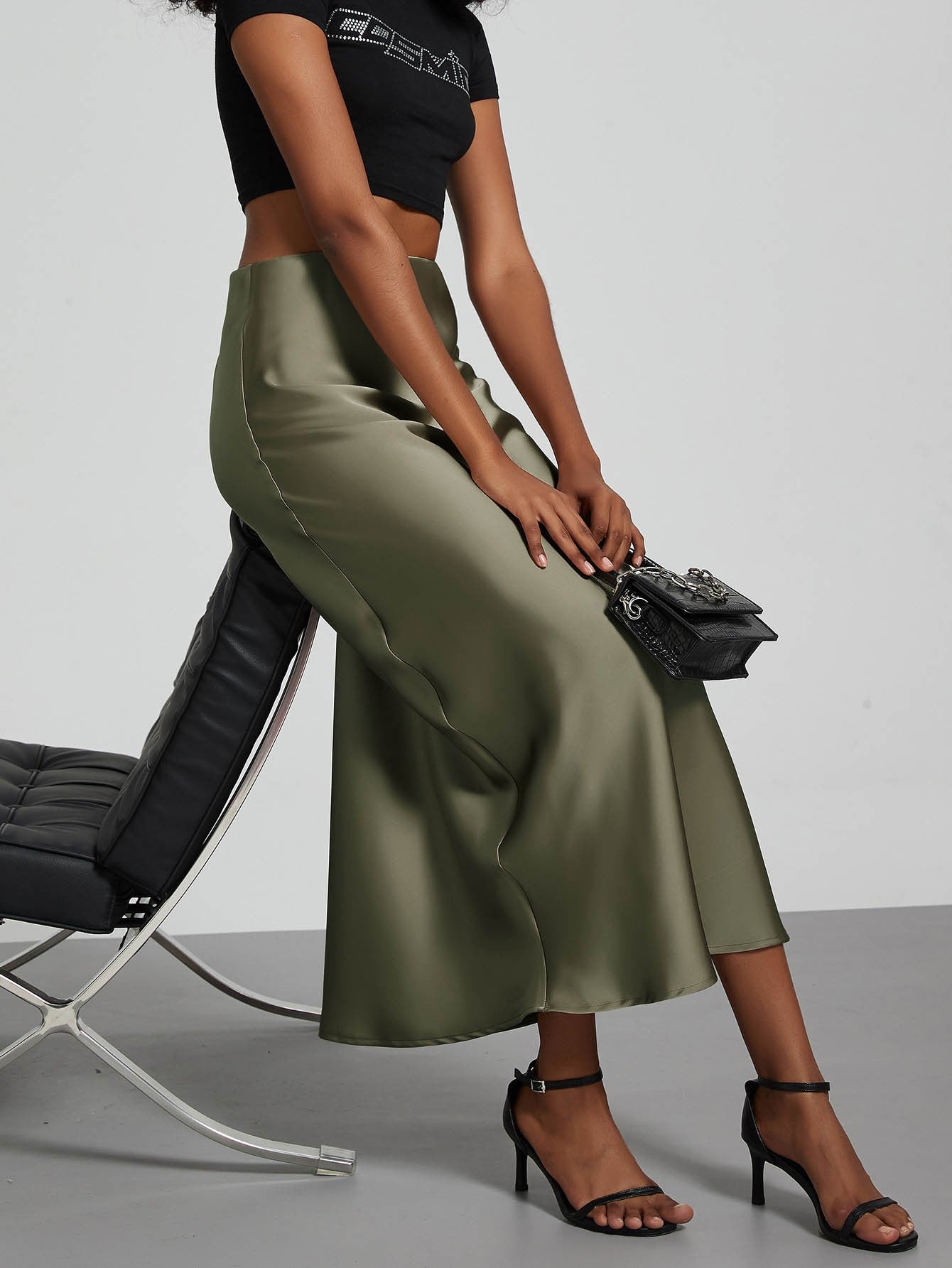 Fashion Satin Party Long Skirt High Waist Solid Color Casual Basic Women Skirts