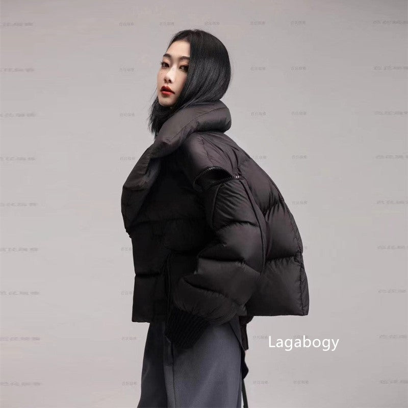 Lagabogy 2025 Winter Puffer Jacket Women Short 90% White Duck Down Coat Female Streetwear Warm Parkas Removable Sleeves Outwear