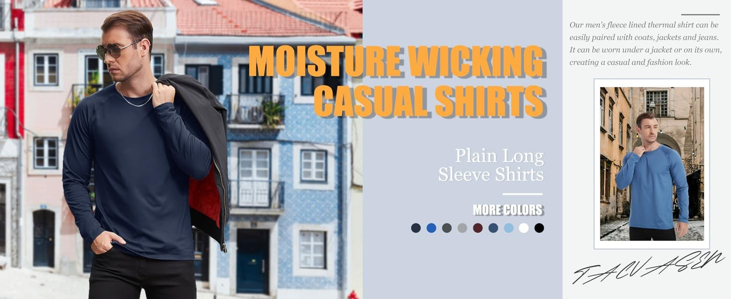 TACVASEN Fleece Lined T-shirts Mens Thermal Long Sleeve T Shirts Winter Autumn Athletic Workout Base Layer Pullover Tops Male