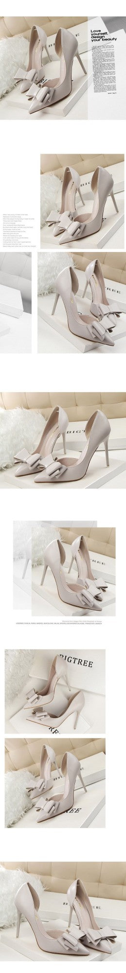 Korean Fashion Women's Shoes Wedding Bow High Heels Stiletto Heels Shallow Pointed Head Side Empty Thin Shoes