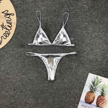 Women Sexy Thong Bikini Set Silver Gold Sequinis Biquini Swimwear 2025 Summer Push Up Padded Bra Bathing Suit Beach Wear