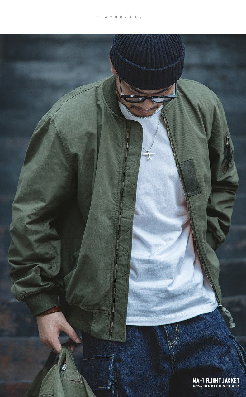 Maden Retro MA1 Bomber Flight Jackets Green Windproof Pilot Jacket Casual Motorcycle Baseball Coat for Men's Spring and Autumn