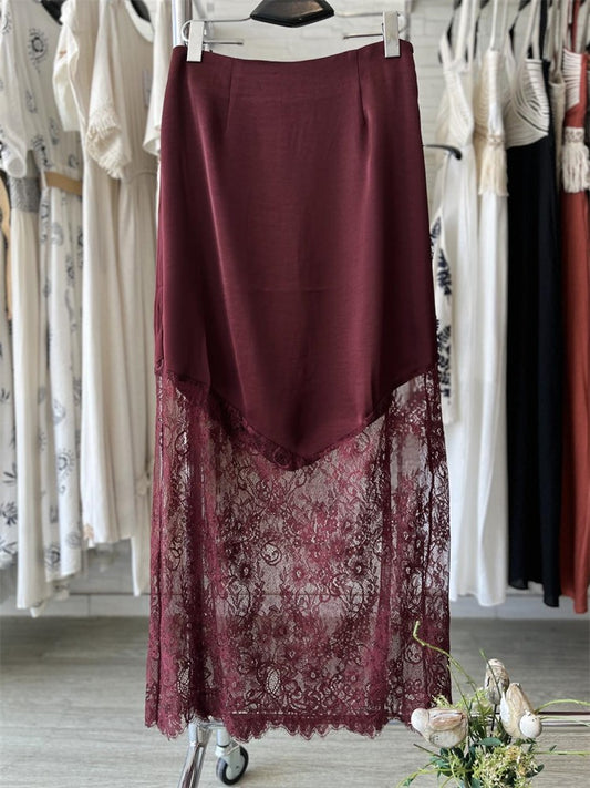 Trendix Women Patchwork Lace Skirts 2025 New High Waist Slim Hollow Out Maxi Skirts Autumn Brown Fashion Party Club Boho Skirt