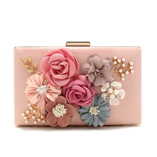 Pearl Clutch Bags Pink Color Girl Best Gift Evening Bags Flower Handmade Style Party Wedding Chian Shoulder Handbags For Luxury