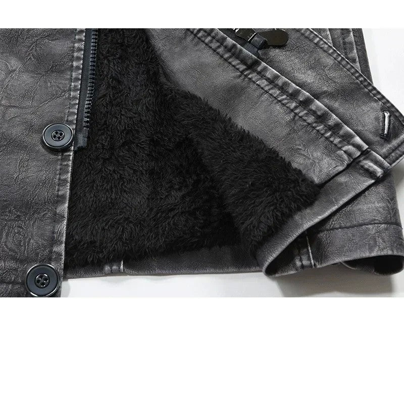Men Outfit Fashion Warm Casual Vintage Faux Leather Jacket Coat Men Winter Brand New Long Thick Fleece Leather Jacket Parkas