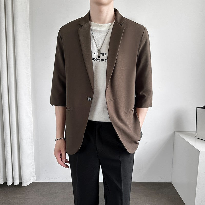 Men's Casual Seven-Five Sve Suit Jaet Thin Summer Faionable Korean Sle Five-Five ort Sve Small Western Clothes