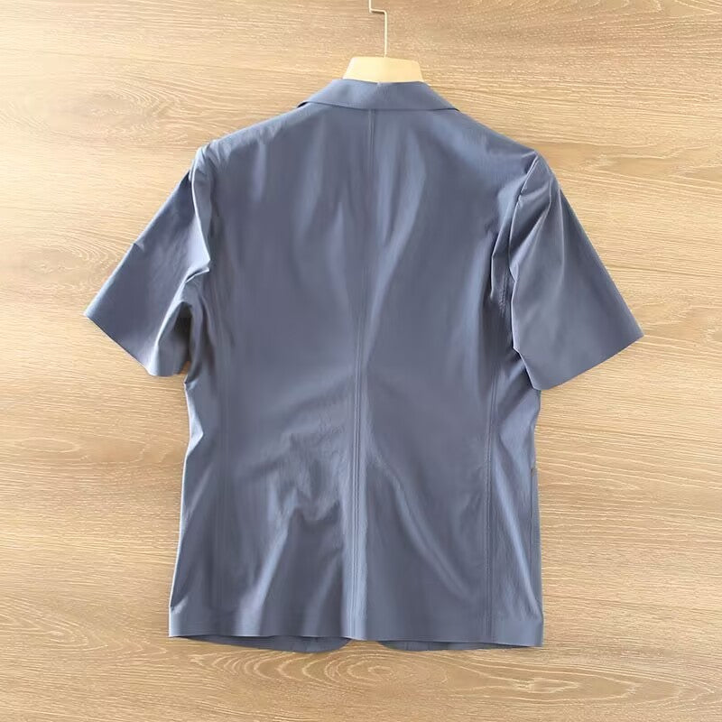 Summer lightweight slim fit ice silk mini suit men's mid sleeve thin style single west short sleeved casual suit jacket MH106