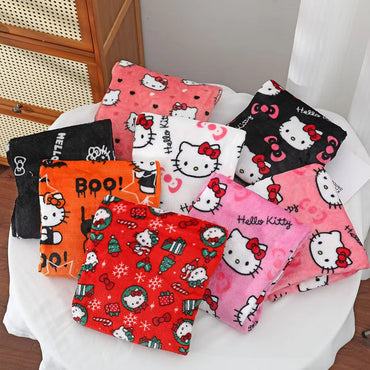 25 Autumn and Winter Halloween Hello Kitty Sleepwear Pants Sanrio Anime Warm and Soft Women's Pants Cartoon Birthday Gift