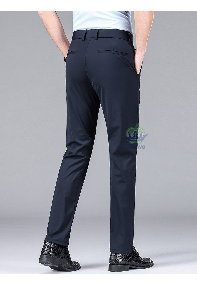 High Stretch Fabric Summer Thin Ice Silk Business Pants Men Elastic Waist Classic Work Office Formal Suit Trousers Plus Size 40