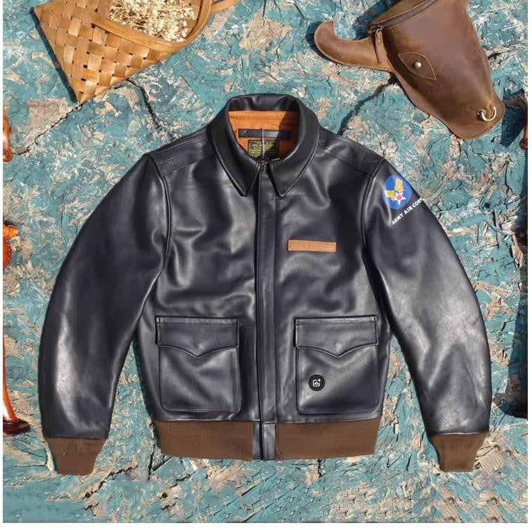 YR!Sales.Classic A-2 Horsehide Coat.Vintage Style Us Air Force genuine leather jacket.A2 Bomber Leather Cloth