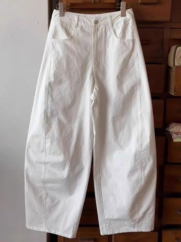 Pure Cotton Casual Trousers Pear ape Body Workwear Pants High Waist Straight Leg Loose Fit Breathable Comfortable Nine Points