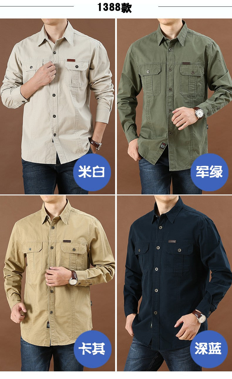 Men Loose Long-sleeved Shirt. New Solid Color Shirt for Middle-aged and Young People in Europe and America in Spring and Autumn
