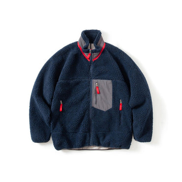 Pata Outdoor Windproof Hiking Fleece Jacket Imitation Lamb Wool Stand Collar Zipper Fleece Jacket Polar Fleece Warm Couple Coat