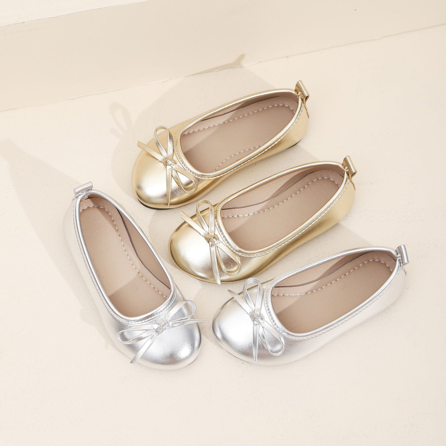 Elegant Girls Shoes Metal Colored Princess Casual Flats Soft Mary Jane Shoe Children Gold Silver Classic Ballet Flats Shoe 26-37