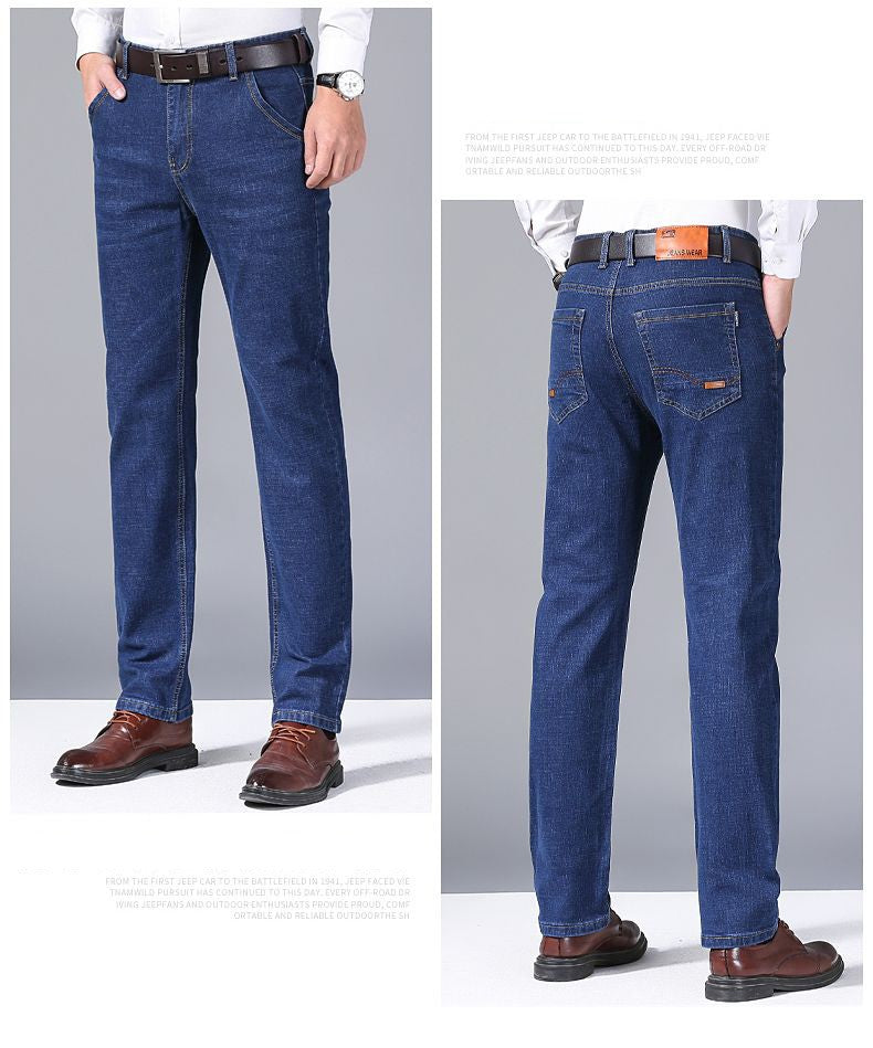 Calça Jeans Masculina Primavera Outono Negócios Casual Confortável Reta Denim Elástica Moda Clássica Macia Premium Azul Preto