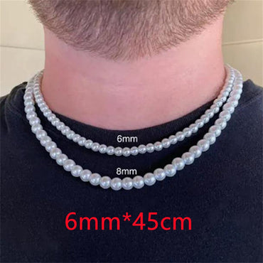 Rock Imitation Pearl Necklace For Men Hip Hop Pearl Bead Chain Men Necklace Women Choker Fashion Party Jewelry Gift