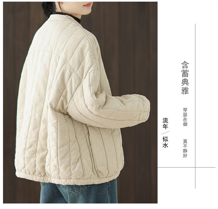 Cotton And Linen Women's Quilted Jacket 2024 New Autumn And Winter Retro Chinese Style Short Thick Casual Padded Coat Top K2675