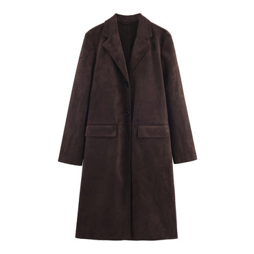 Woman's Commuting Loose Long Coat Lapel Single-breasted Solid Color Long Sleeves Patchwork Overcoat Early Autumn Female Chic Top