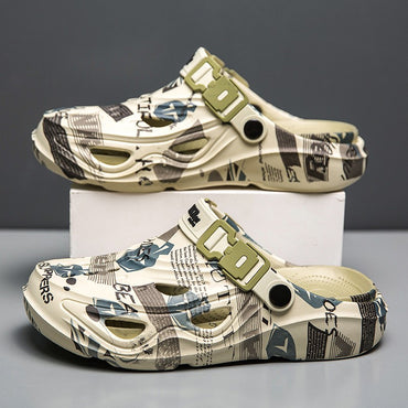 Men's Sports Sandals Eva Light Soft Comfortable Men's Beach Sandals Fashion Platform Buckle Slip-on Graffiti Slippers for Men