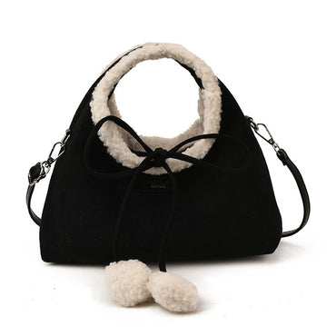 Faux Suede Solid Color Bow Hairy Cute Women's Handbags Christmas Gift Giving Fashion Bags 2025 Autumn/winter New Shoulder Bags