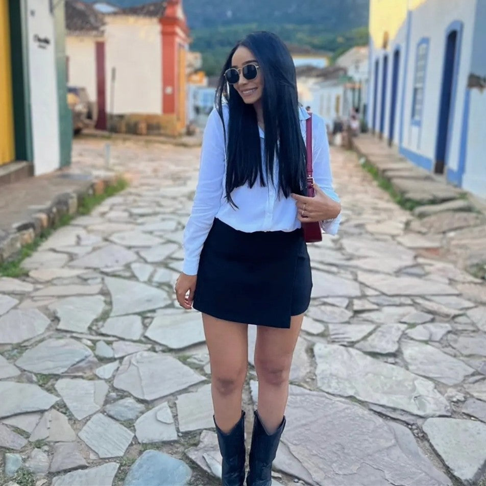 MUJER 2025 Asymmetric Skort For Women Black High Waist Mini Skirt Shorts Women C