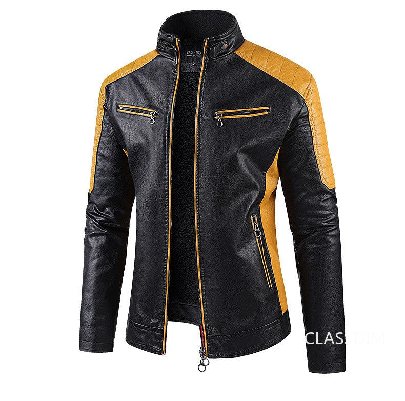 Men Stand Collar Moto Leather Jackets Fleece Winter Jackets Slim Fit PU Leather Coats High Quality Male Fashion Casual Jackets 5
