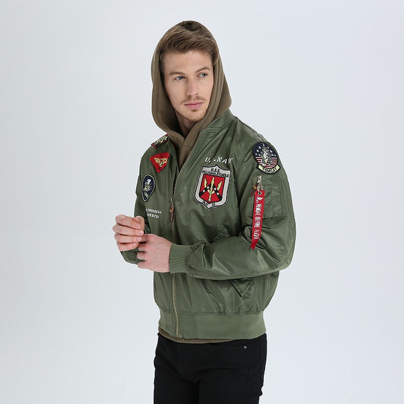 High Quality Military Fashion Casual Boy Youth Lightweight Top Gun Patch Embriodey Streetwear Ma1 Satin Flight Bomber Jacket Men