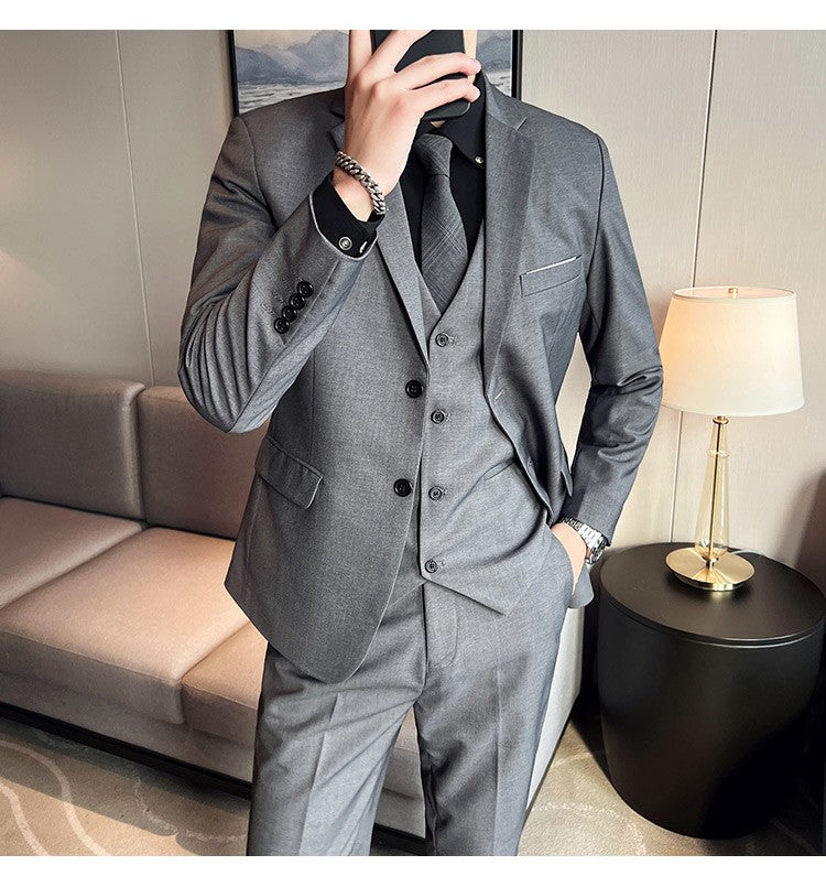 Men's High-Quality 3-Piece Business Casual Wedding Suit Vest Trousers Set Handsome Fashion Banquet Clothing S-6XL