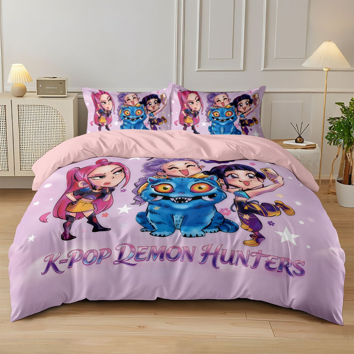 3 Peças Caça-Demônios K-Pop Impresso Conjunto de Cama Sem Microplaqueta Macio e Confortável Dormitório Quarto Vários Tamanhos Lavável na Máquina