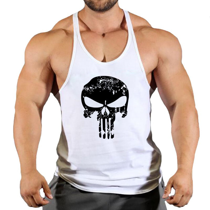 Skull Strong Print Clothing Bodybuilding Cotton Gym Tank Tops Men Sleeveless Und