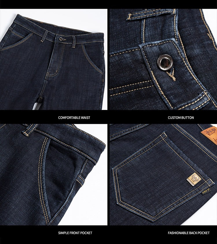 28-40 Large Size Winter Men Plush Thick Fleece Trouser Lambswool Thermal Jeans Casual Pants Windproof Warm Cotton Denim Pants