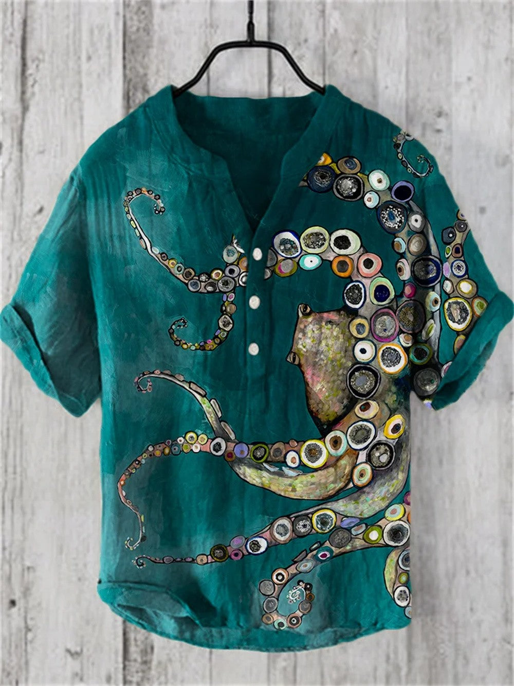 Silk print high-quality retro novel trendy men's casual social solid color Hawaiian shirt new style