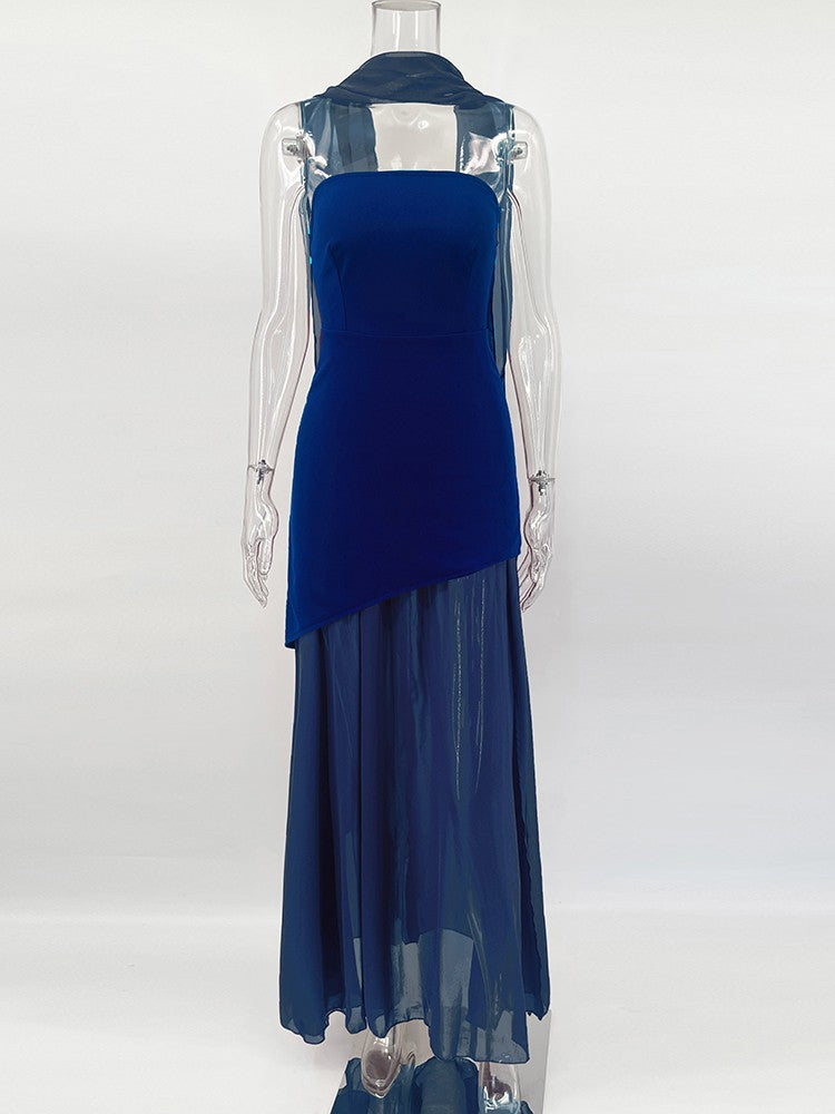 TARUXY Fashion Strapless Dress With Ribbon Female Elegant Sleeveless Mesh Beach