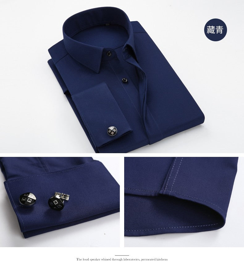 Men's French cufflinks shirt, men's long sleeves, high-end feeling, bamboo fiber silky smooth no iron formal wear wedding spr