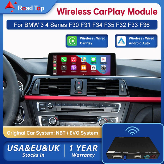 Wireless Android Auto For BMW 3 4 Series F30 F31 F32 F33 F34 F35 F36 CIC NBT EVO 2011-2020 Carplay Interface Mirror Link Airplay