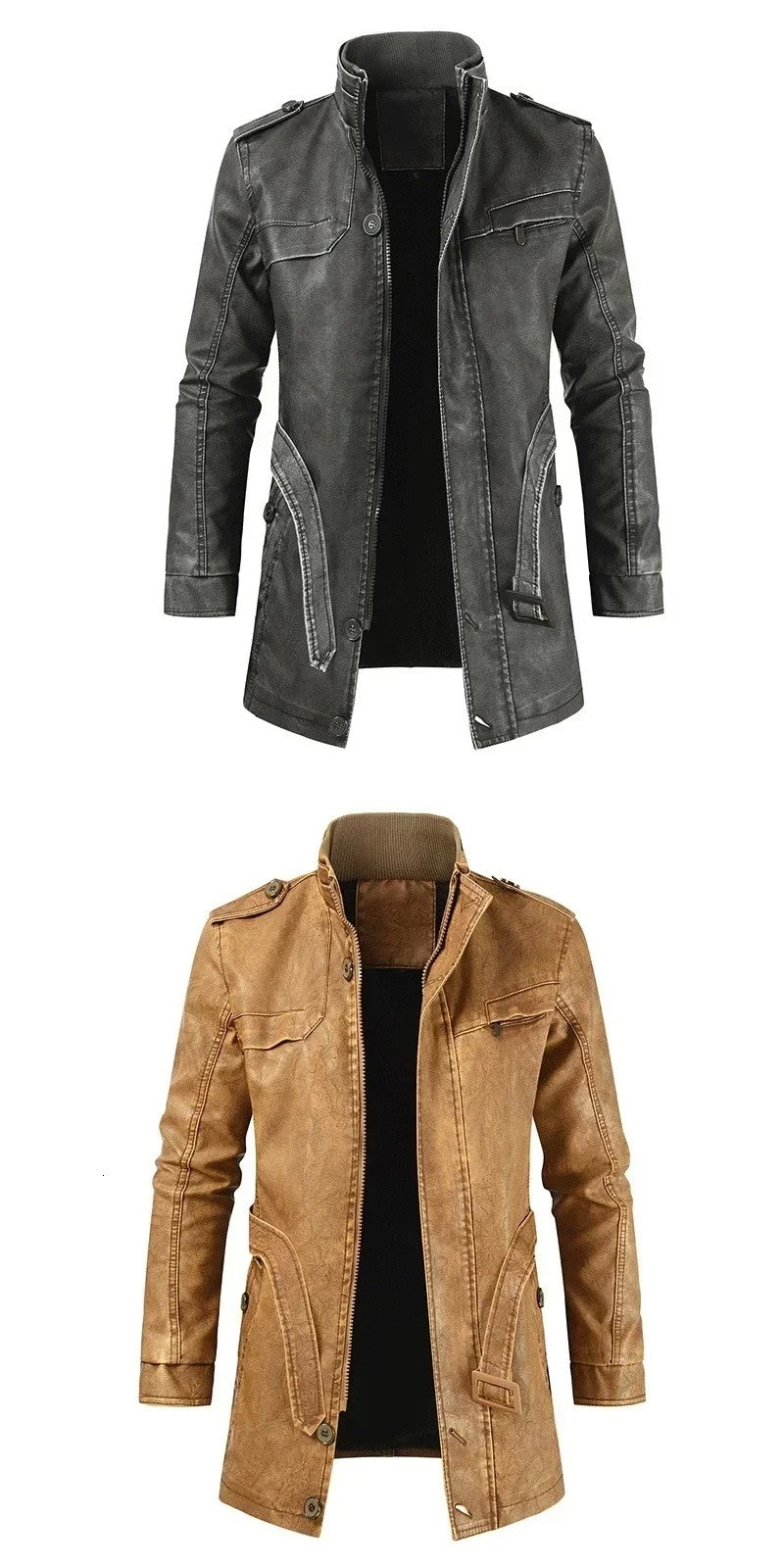 Men Outfit Fashion Warm Casual Vintage Faux Leather Jacket Coat Men Winter Brand New Long Thick Fleece Leather Jacket Parkas
