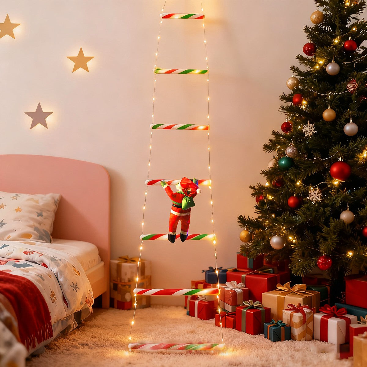 Santa Claus Ladder Light String, Suitable for Christmas Party Decoration, Christmas Lighting Decoration, Garden Decoration