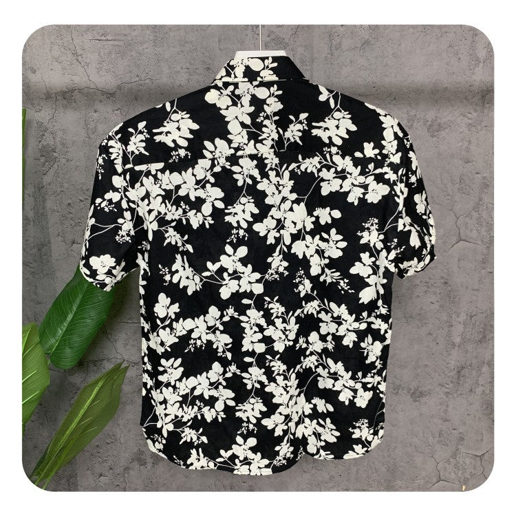 High-end new summer big floral short-sleeved shirt for men, stylish casual half-sleeved shirt, trendy brand top