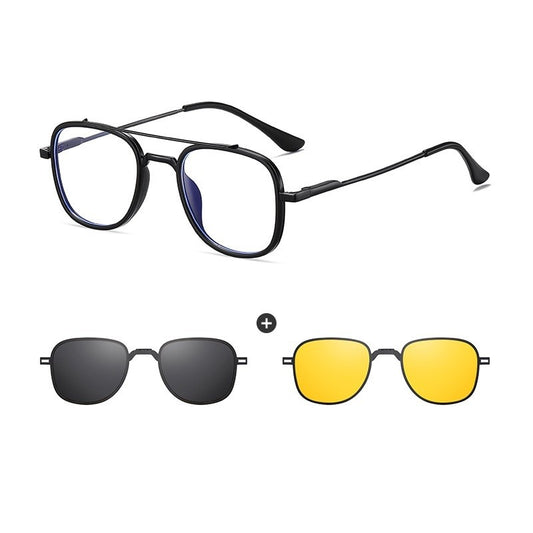COHK Metal 3 In 1 New Style Folding Magnet Clip On Glasses Frame Trend Polarized Sunglasses Men Optical Computer Eyewear UV400