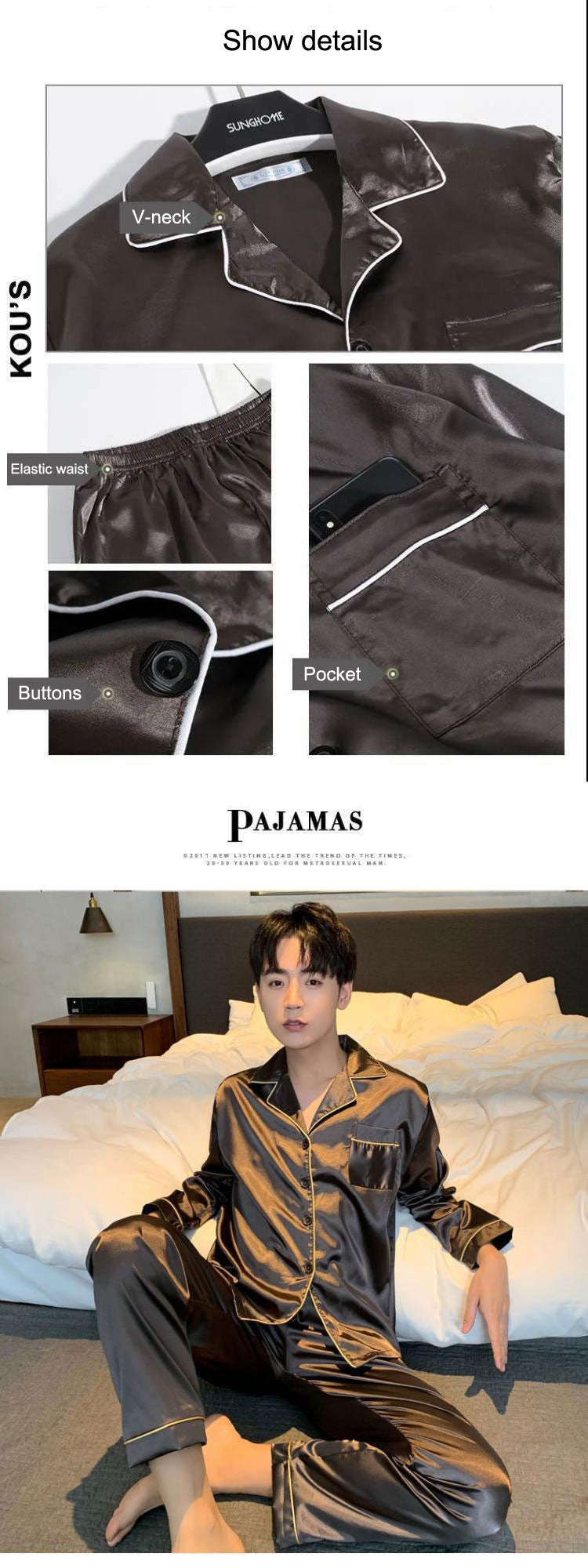 Men Pajamas Set Winter Sleepwear For Man Shirt Long Sleeve Pijama Male Silk Satin Sleeping Home Night Wear Big Size Loungewear