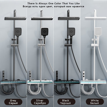 Luxury Bathroom Shower Faucet Set Smart Temperature Display Rainfall Shower System Rain Waterfall LED Bathtub Mixer Tap Showers