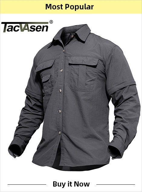 TACVASEN Summer Cargo Shirts Men's Mesh Breathable Long Sleeve Multi-Pockets Work Shirts Quick Dry Hiking Fishing Shirt Outdoor