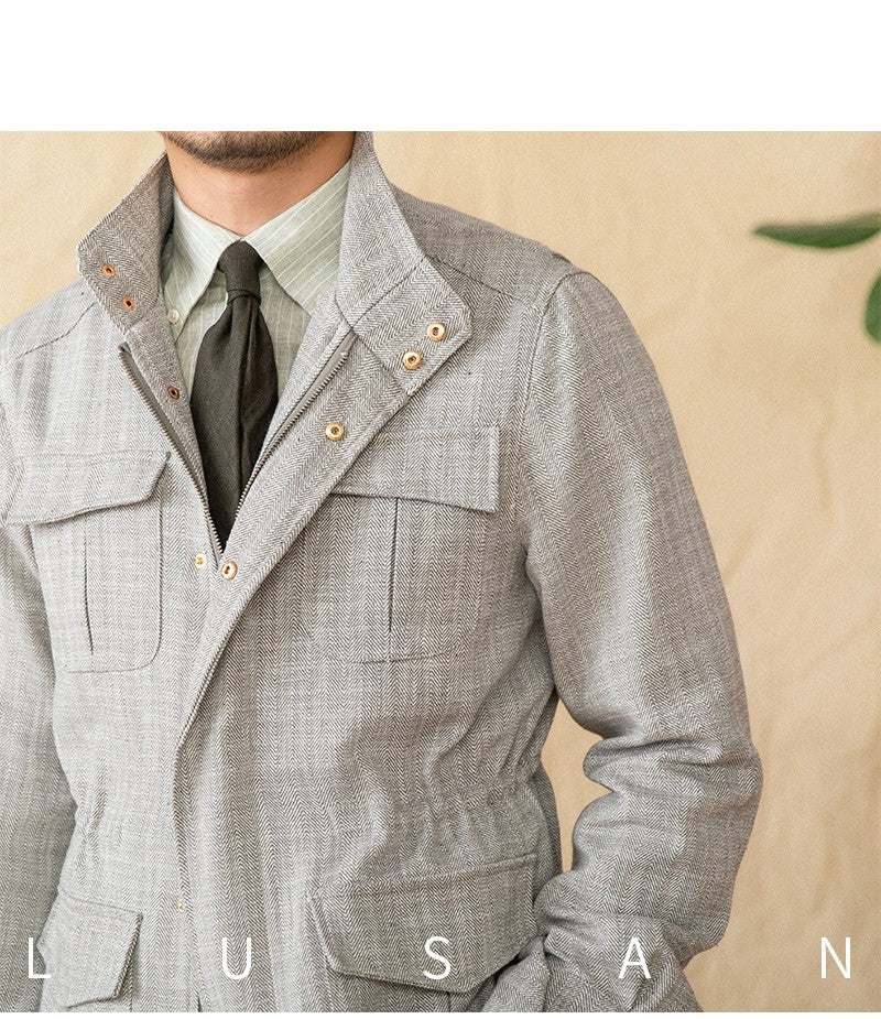 Cotton and Linen Vertical Collar Tight Waist M65 Hunting Jacket Retro All-match Spring and Summer Lightweight Casual Jacket