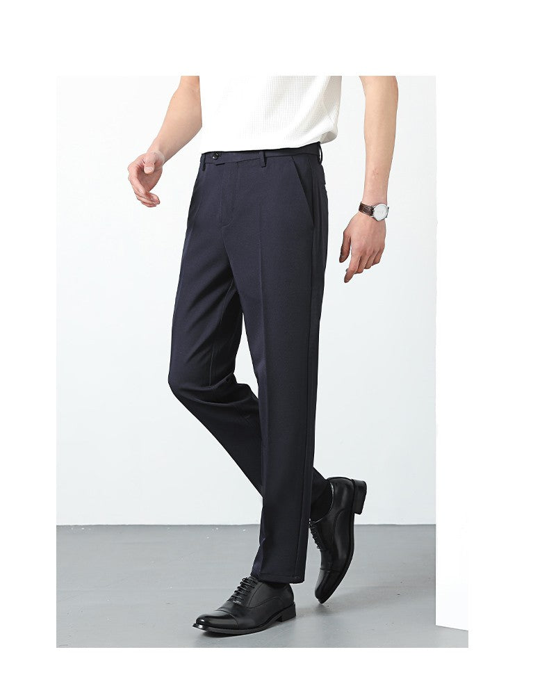 Spring Summer Suit Pants Men Business Smooth Slim Business Office Social Elastic Waist Ankle Length Formal Korean Trousers Male