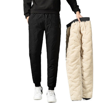 Men Plush Thick Fleece Waterproof Sweatpant Winter Windproof Casual Pants Heavyweight Pants Lambswool Warm Trousers Outerwear
